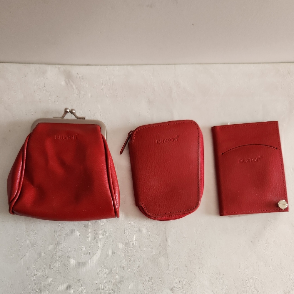 Red Leather Buxton coin purse, key holder, card holder